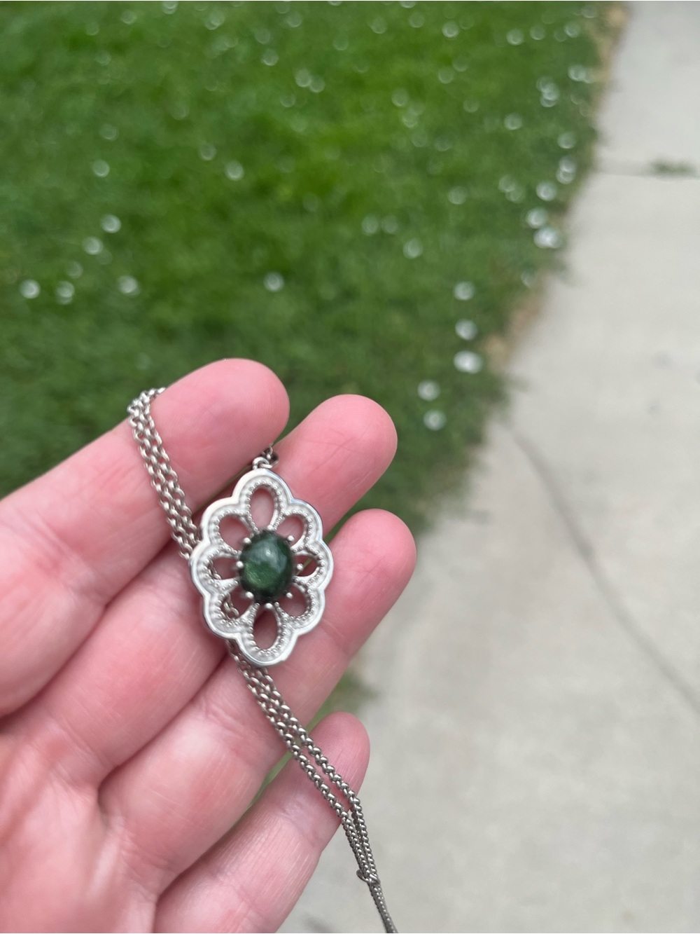 Sterling Silver Green Stone Floral Pendant Necklace - Women Jewelry